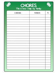 Blank Printable Chore Charts Chart Template Free
