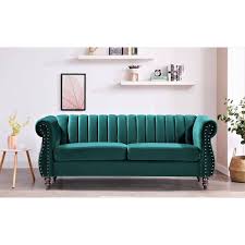 green velvet 3 seats chesterfield sofa
