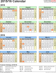 Split Year Calendars 2015 2016 July To June Word Templates