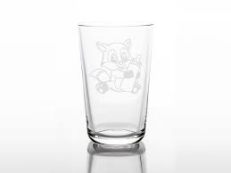 etched juice glass with fox print cute