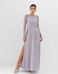 Asos Design Maxi Dress In Delicate Linear Sequin With Long