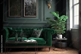 home featuring a dark green sofa