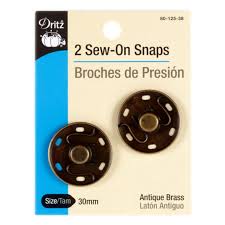 Dritz Sew On Snaps 30mm Antique Brass 2 Pack