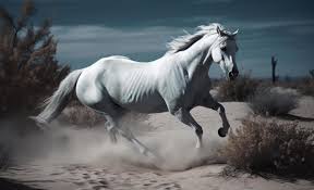 white horse galloping in the desert