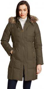 Larry Levine Womens Hooded Three Quarter Length Down Coat With Side Tabs Military Green Large