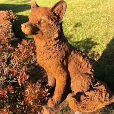 Cast Iron Sitting Fox Statue Round