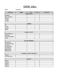 Crew Call And Sheet Template Sample Helloalive Commercial