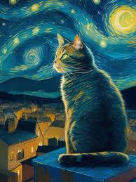 Wall Art Print Starry Night Cat