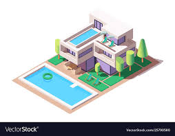3d isometric big house with modern design and pool gambar png