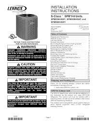 Lennox Air Conditioner Heat Pump Outside Unit Manual L0806500