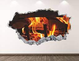 Fireplace Wall Decal Fire 3d Smashed