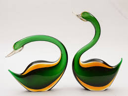 Pair Of Italian Murano Glass Swans
