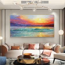 Abstract Sunrise Ocean Oil Painting On