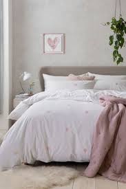 Pink Hearts Embroidered Duvet Cover
