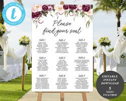 Editable Wedding Seating Chart Floral Seating Plan Diy Wedding Instant Download Printable Wedding Sign Templett Justine Suite