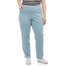 Womens Plus Size 2 Pocket Pull On Stretch Woven Pants Available In Regular And Petite Lengths