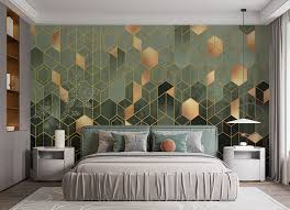 Geometric Design Green Gold Hexagonal