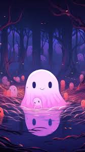 cute ghost forest halloween 4k