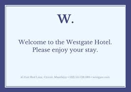 Simple Blue Bordered Hotel Welcome Card Templates By Canva