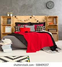 Designer marshall watson scatters red accents throughout the rest of. Black Red White Bedroom Decor Square Stock Photo Edit Now 508409257