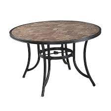 Mondawe Patio Round Aluminum Outdoor Dining Table Ceramic Tile Top Accent Table With Umbrella Hole