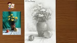 Vẽ tĩnh vật chì lọ hoa và quả - Mỹ thuật 9 / How to draw still life lead  flower and fruit like. | tĩnh vật chì