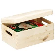 small wood storage box with lid for