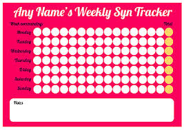 Personalised Weekly Syn Tracker Chart Weight Loss With