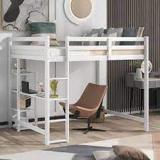 White Full Size Loft Bed With Built In