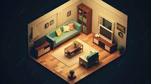 isometric living room furniture 3d