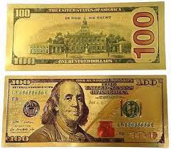 67 results for gold 100 dollar bill. 999 Pure 24k Gold 100 Dollar Bill New Style Color Enhanced 2 Side Novelty Note 100 Dollar Bill Money Collection Dollar Bill