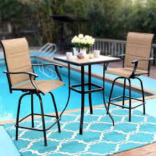 3 Piece Swivel Bar Stools Set Outdoor