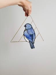 Bluebird Stained Glass Bird With Brass