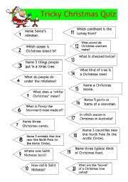 Some are easy, some hard. Christmas Quiz Worksheets