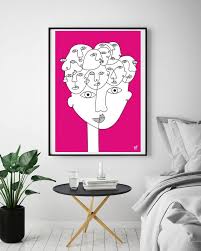 Uk Pink Wall Art Abstract Faces