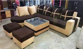 Wooden Design L Sofa Set With T Point