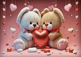 cute teddy bear couple with red
