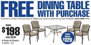 Aluminum is convenient as it's lightweight, durable and can withstand the wear and tear of harsh weather. Lowe S Canada Promotional Code Free Patio Table With Purchase Of A 4 Pack Of Patio Dining Chairs Canadian Freebies Coupons Deals Bargains Flyers Contests Canada