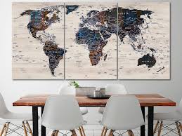 world map canvas wood map decor large