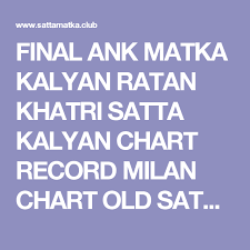 Final Ank Matka Kalyan Ratan Khatri Satta Kalyan Chart