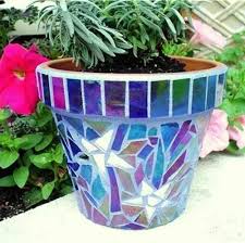 clay flower pot glass mosaic stars