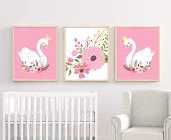 girl nursery decor swan wall prints