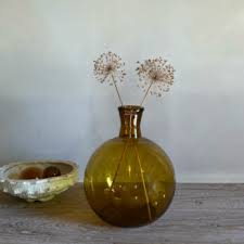 Large Amber Glass Vase Home Barn Vintage