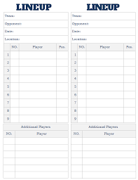 Softball Lineup Card 2 Per Sheet Baseball Lineup Baseball