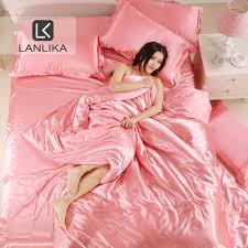 Lanlika Luxury Light Pink Satin Silk Bedding Set Soft Duvet Cover Adult Decor Bed Linen Bedspread Home Textiles Queen King Size Bedding Sets Aliexpress