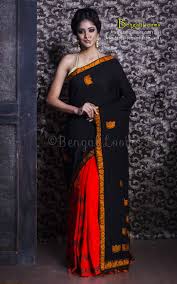 Assamese Mekhela Chador In Black And Orange Elegant Saree