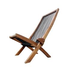 Afoxsos Light Brown Folding Roping Wood Patio Outdoor Lounge Chair With High Slanted Back