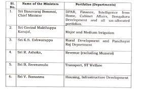 karnataka cabinet ministers portfolios