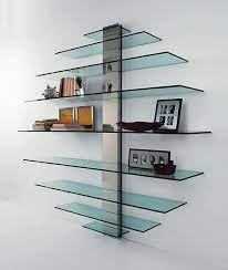 rows of modern floating glass shelves