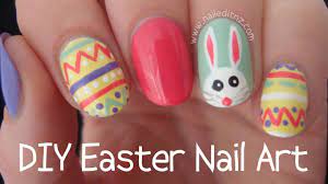 easter nail art pastel eggs and bunny
